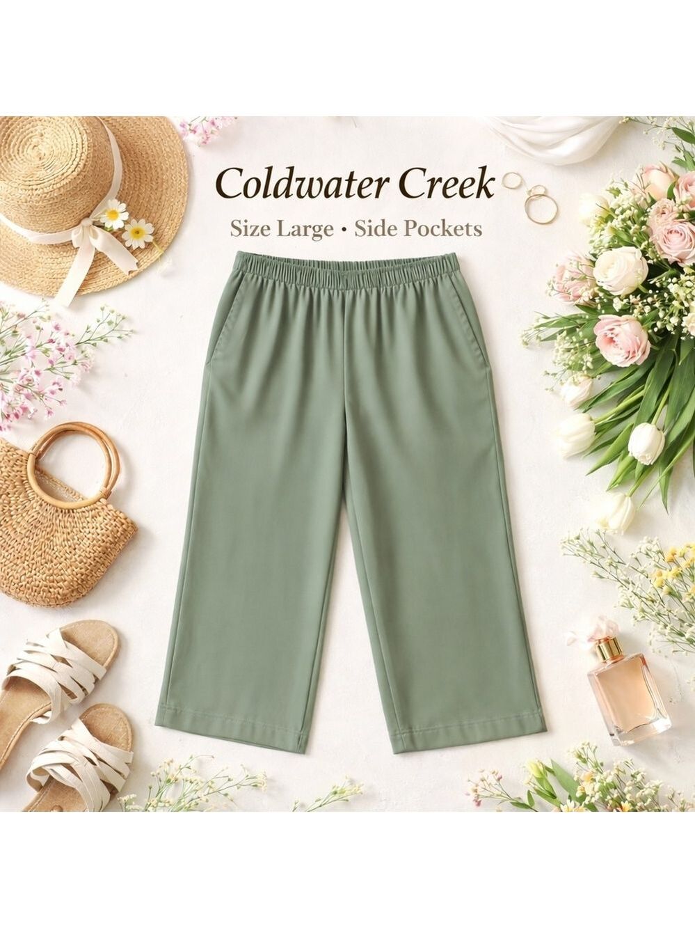 Coldwater Creek Sage Green Elastic Waist  Pull On Pants Size Large